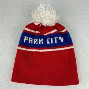 VINTAGE PARK CITY KNIT HAT POM POM Red Blue White